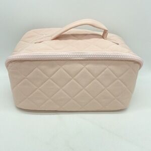Quilted Pink Makeup Bag Travel Cosmetic Case Organizer with Interior Dividers